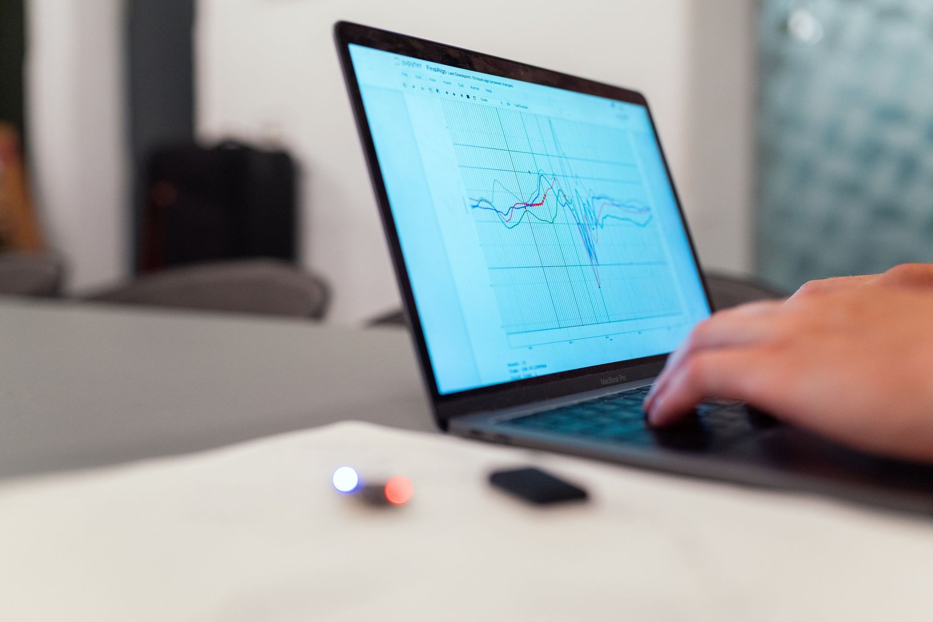 Laptop screen showing a line chart